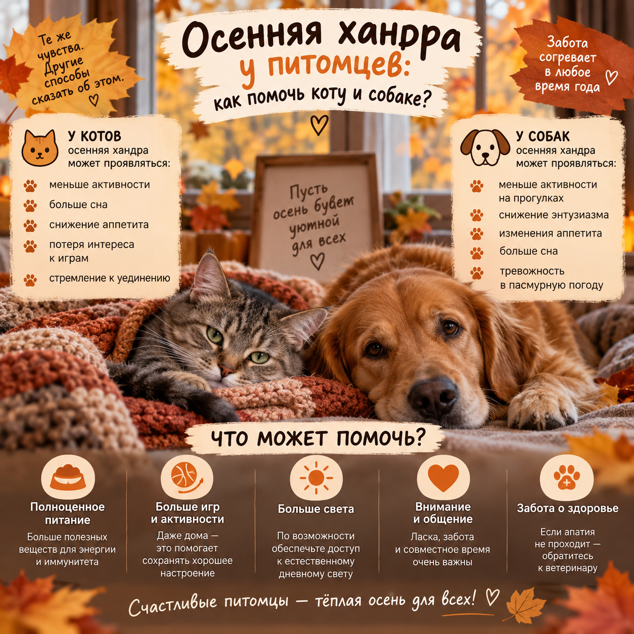 Осенняя хандра у питомцев: как помочь коту и собаке?